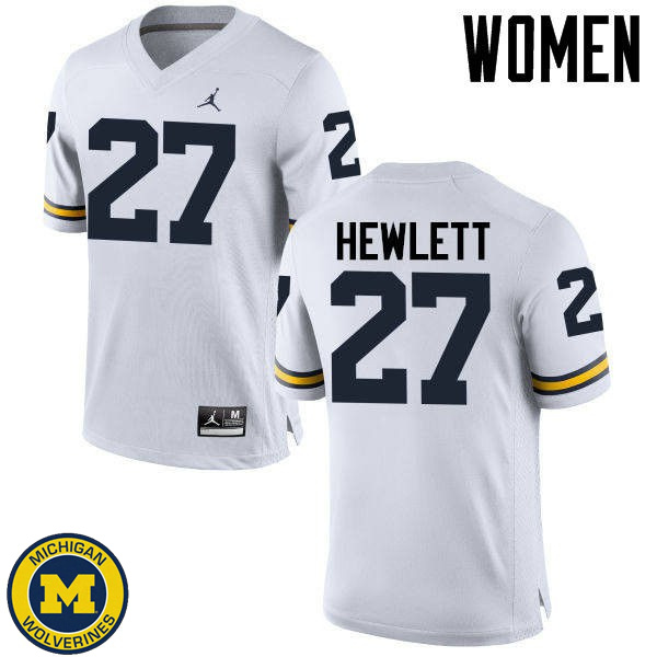 Womens Michigan Wolverines #27 Joe Hewlett White Replica Stitch Jersey